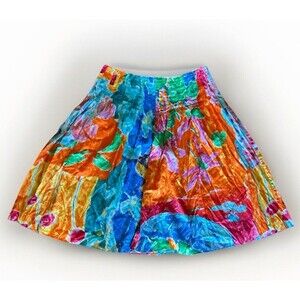 Lauren Ralph Lauren A Line Skirt Watercolor Floral Pleated Cotton Size 6